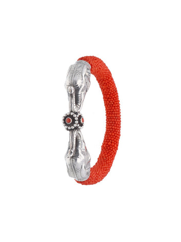 Elephant Motif Bangle with Coral Beaded Band