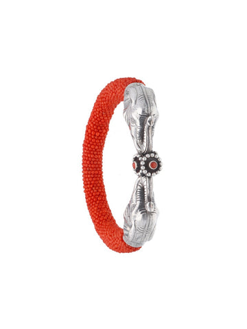 Elephant Motif Bangle with Coral Beaded Band