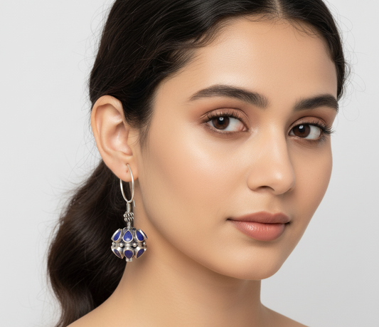 Royal Blossom Sphere Silver Earrings with Blue Stones
