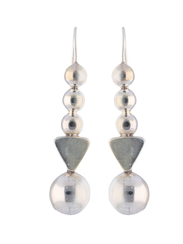 Sleek Sterling Silver Geometric Dangle Earrings with Bold Spheres