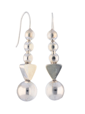 Sleek Sterling Silver Geometric Dangle Earrings with Bold Spheres