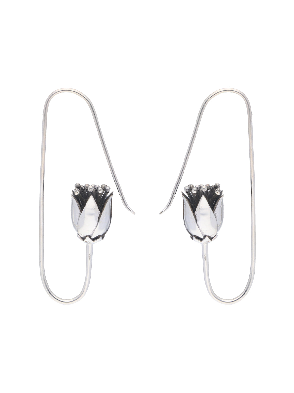 Sterling Silver Tulip Bud Earrings with Elegant Hook Design