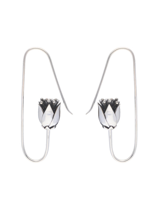 Sterling Silver Tulip Bud Earrings with Elegant Hook Design