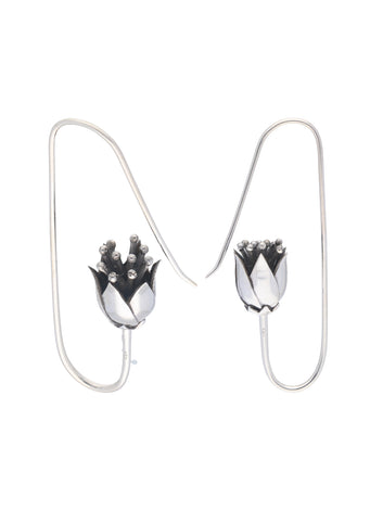 Sterling Silver Tulip Bud Earrings with Elegant Hook Design