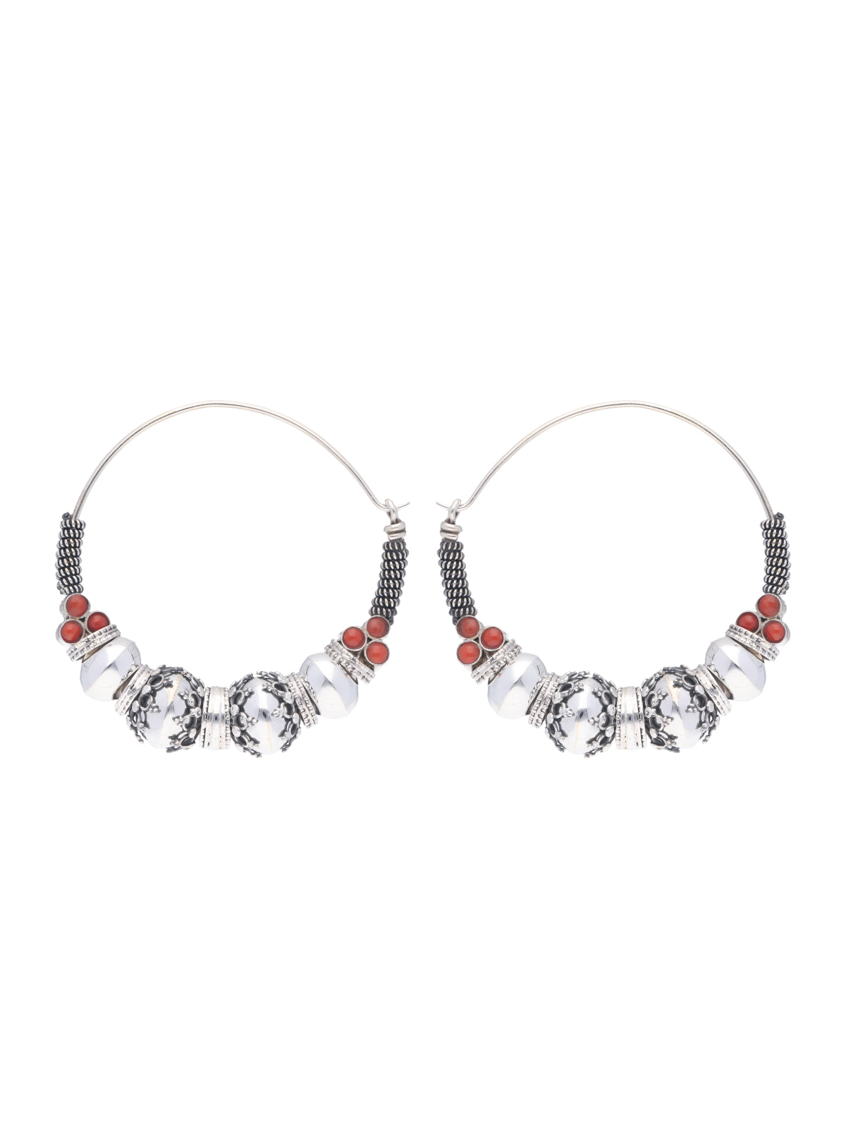 Bohemian Hoop Earrings with Carnelian Accents and Sterling Silver Beads