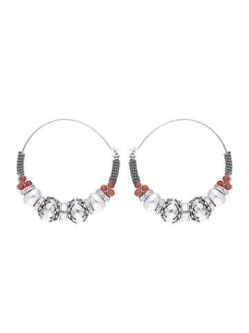 Bohemian Hoop Earrings with Carnelian Accents and Sterling Silver Beads