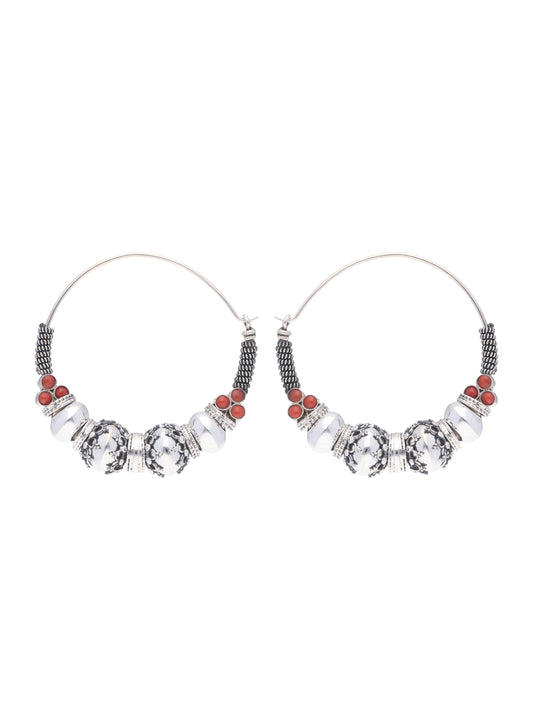 Bohemian Hoop Earrings with Carnelian Accents and Sterling Silver Beads