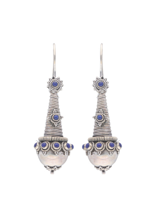 Sterling Silver Cone-Shaped Earrings with Lapis Lazuli Accents