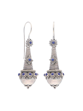 Sterling Silver Cone-Shaped Earrings with Lapis Lazuli Accents