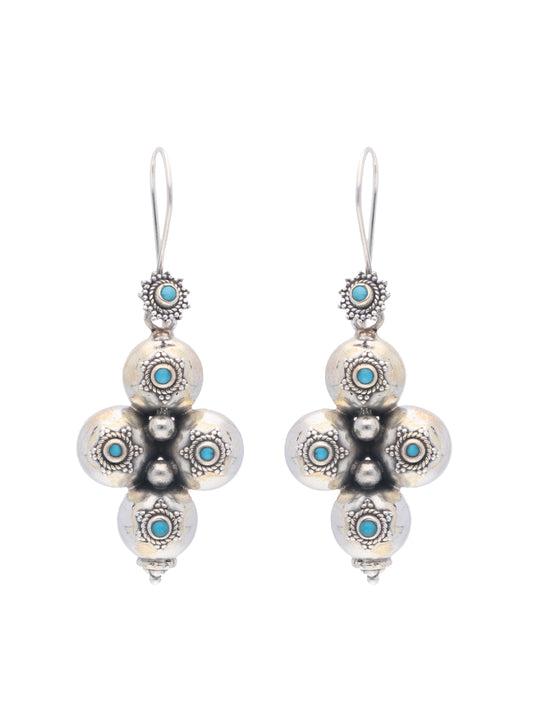 Sterling Silver Turquoise-Embellished Cluster Earrings