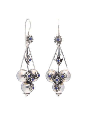 Ethnic 925 Sterling Silver Dangle Earrings with Lapis Lazuli Accents