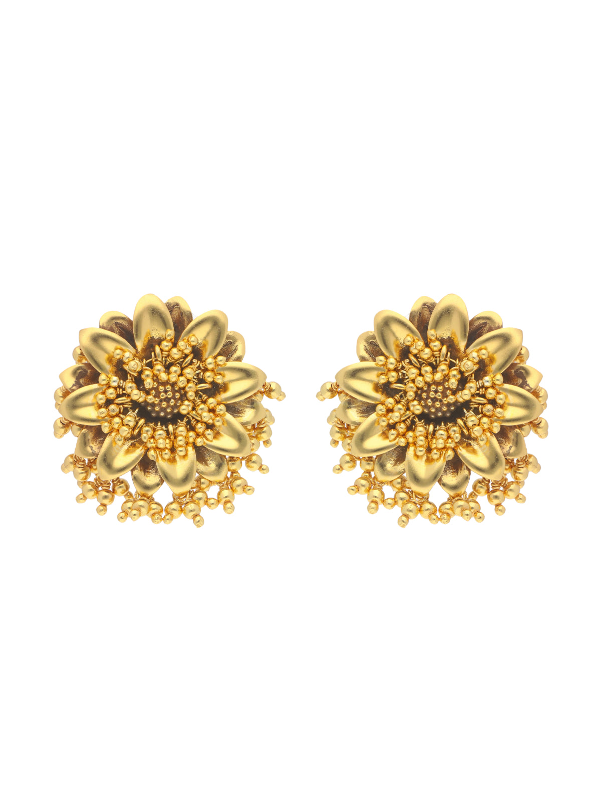 Gold-Plated 925 Sterling Silver Floral Cluster Earrings with Beaded Accents