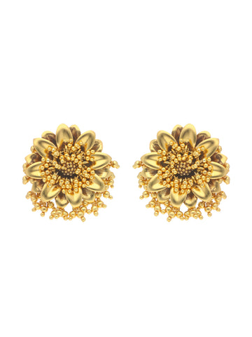 Gold-Plated 925 Sterling Silver Floral Cluster Earrings with Beaded Accents