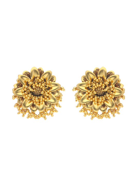 Gold-Plated 925 Sterling Silver Floral Cluster Earrings with Beaded Accents