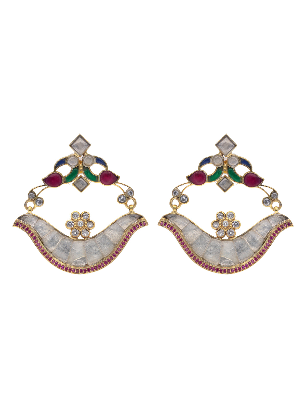 Gold-Plated 925 Sterling Silver Chandbali Earrings with Colorful Gemstone Inlays