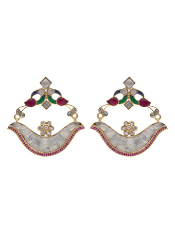 Gold-Plated 925 Sterling Silver Chandbali Earrings with Colorful Gemstone Inlays