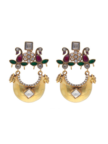 Gold-Plated 925 Sterling Silver Peacock-Inspired Earrings with Gemstone Accents