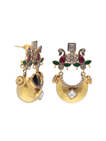 Gold-Plated 925 Sterling Silver Peacock-Inspired Earrings with Gemstone Accents