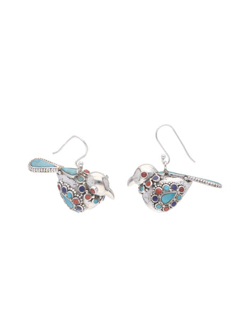 Sterling Silver Bird Earrings with a Playful Pop of Semi-Precious Colors