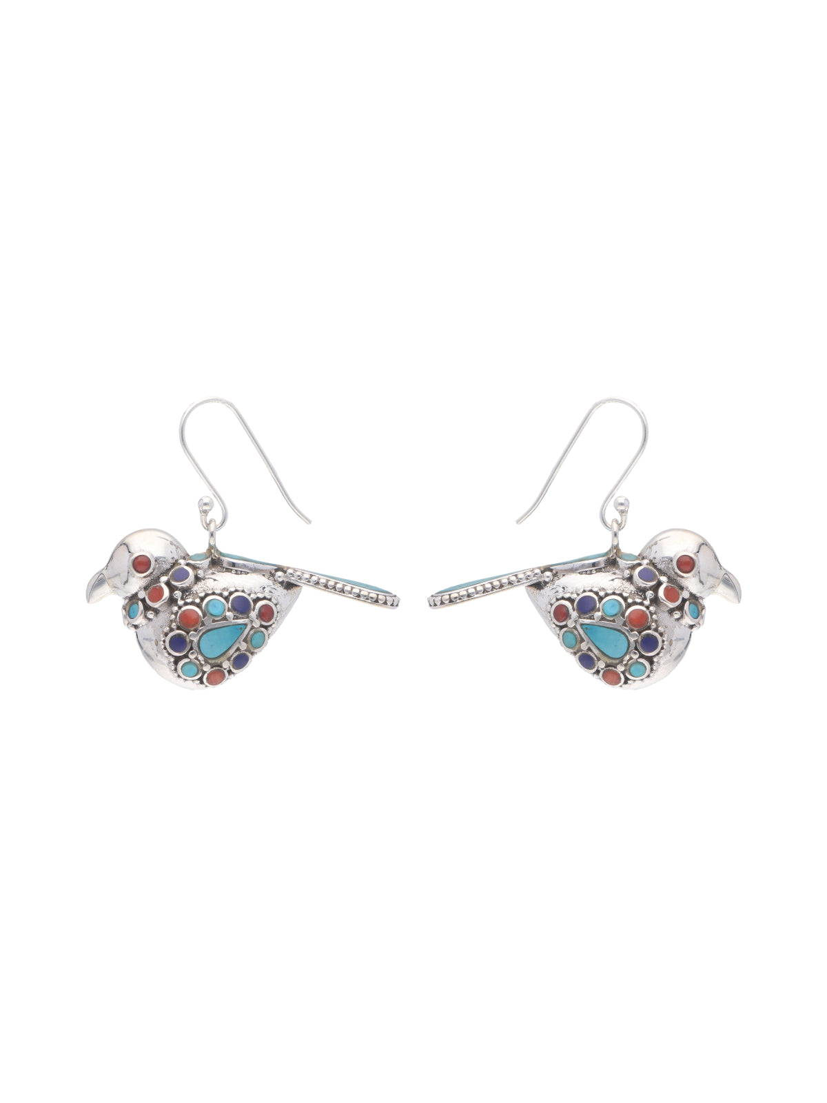 Sterling Silver Bird Earrings with a Playful Pop of Semi-Precious Colors