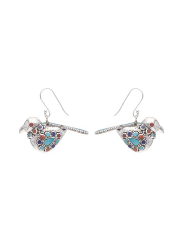 Sterling Silver Bird Earrings with a Playful Pop of Semi-Precious Colors