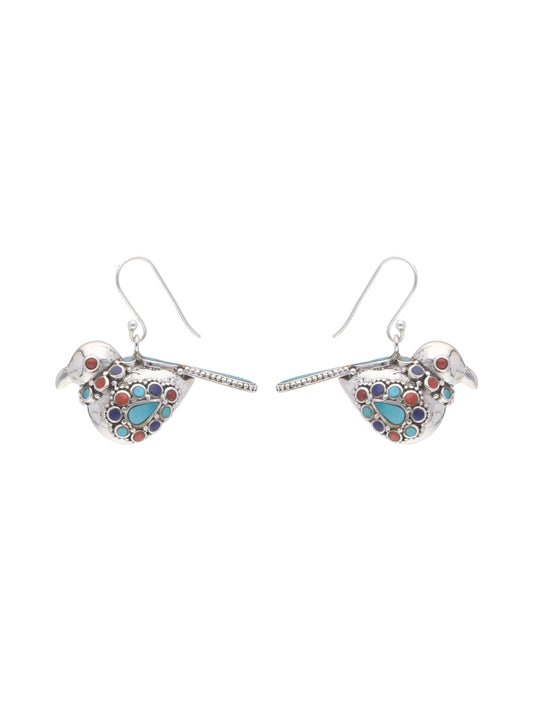 Sterling Silver Bird Earrings with a Playful Pop of Semi-Precious Colors