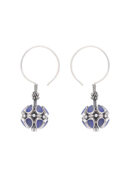 Royal Blossom Sphere Silver Earrings with Blue Stones