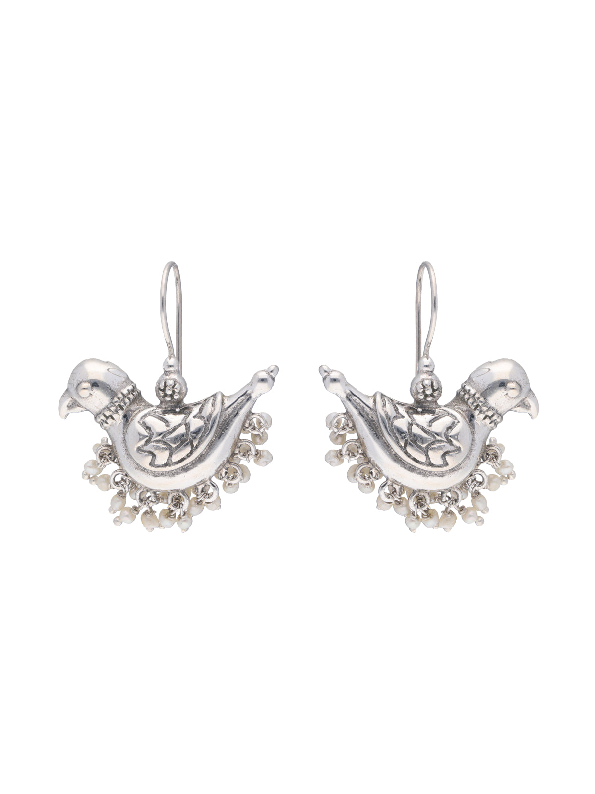 Bird Motif Sterling Silver Earrings with Dangling Accents