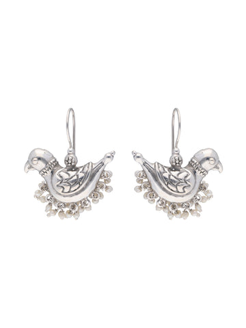 Bird Motif Sterling Silver Earrings with Dangling Accents