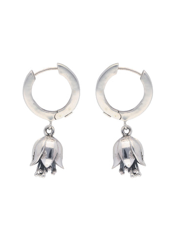 Sterling Silver Hoop Earrings with Delicate Lotus Bell Charm