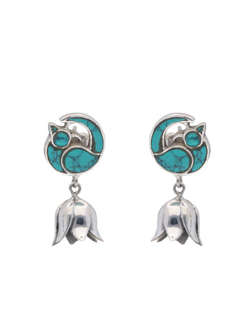 Turquoise Bird & Lotus Earrings