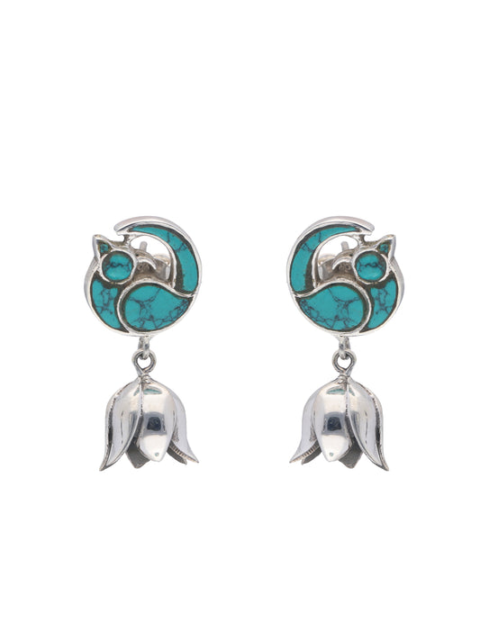 Turquoise Bird & Lotus Earrings