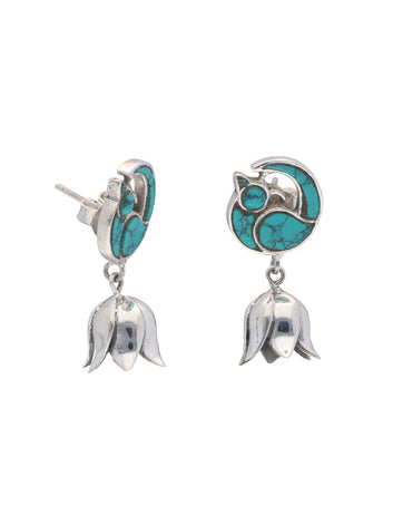 Turquoise Bird & Lotus Earrings