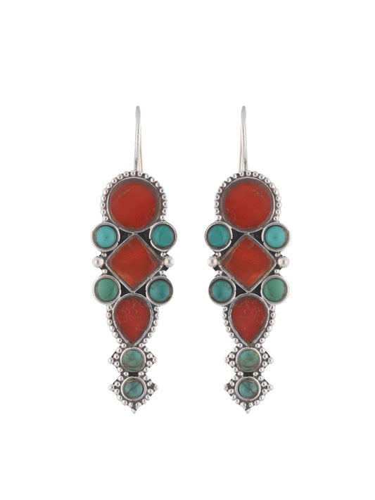 Geometric Coral & Turquoise Earrings