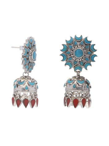 Turquoise & Coral Sunburst Jhumkas