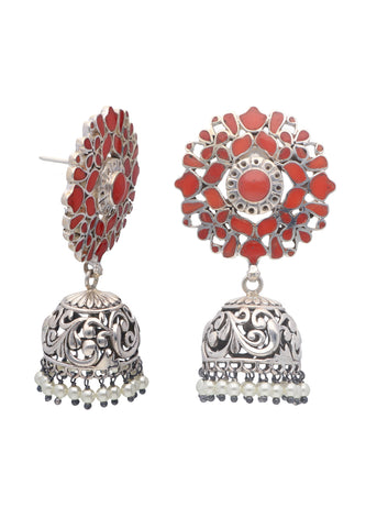 Red Coral Filigree Jhumkas