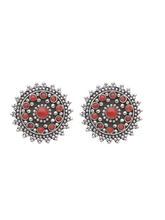 Sunburst Red Coral Studs