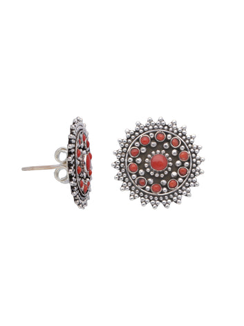 Sunburst Red Coral Studs