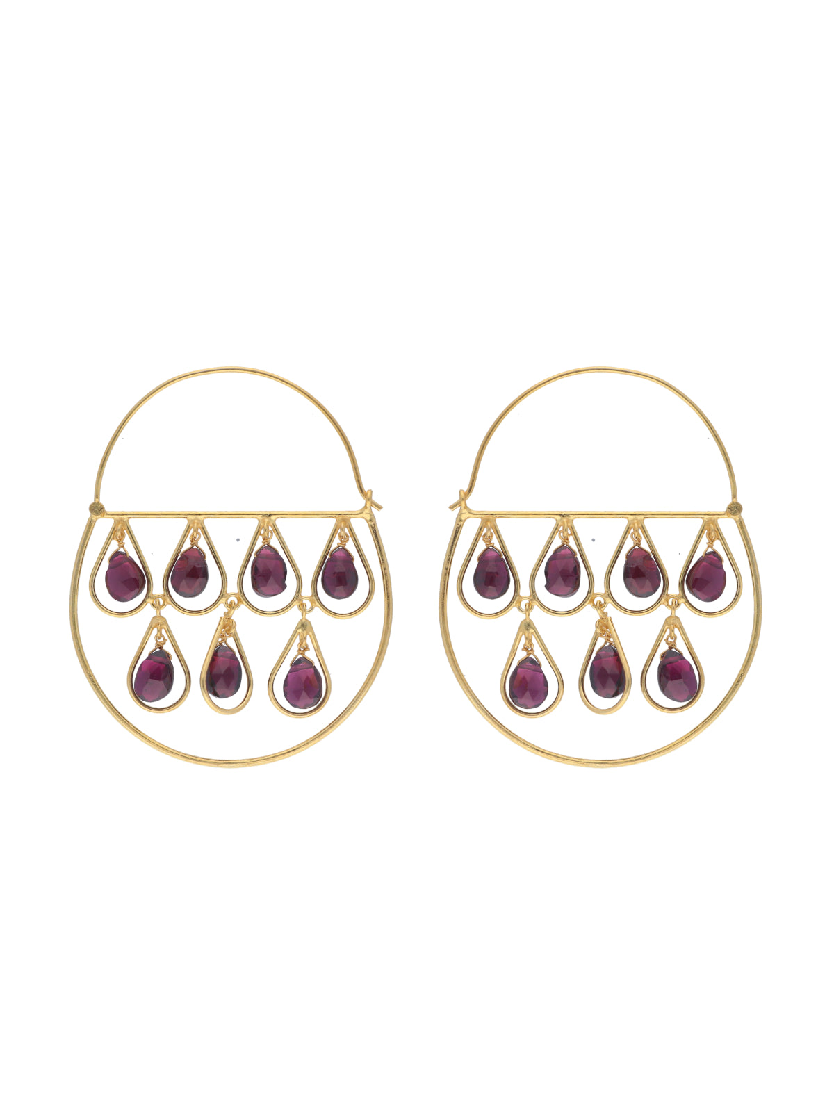 Golden Garnet Hoop Drops