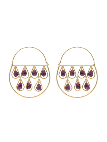 Golden Garnet Hoop Drops