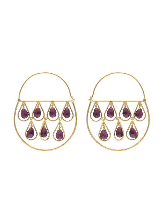 Golden Garnet Hoop Drops