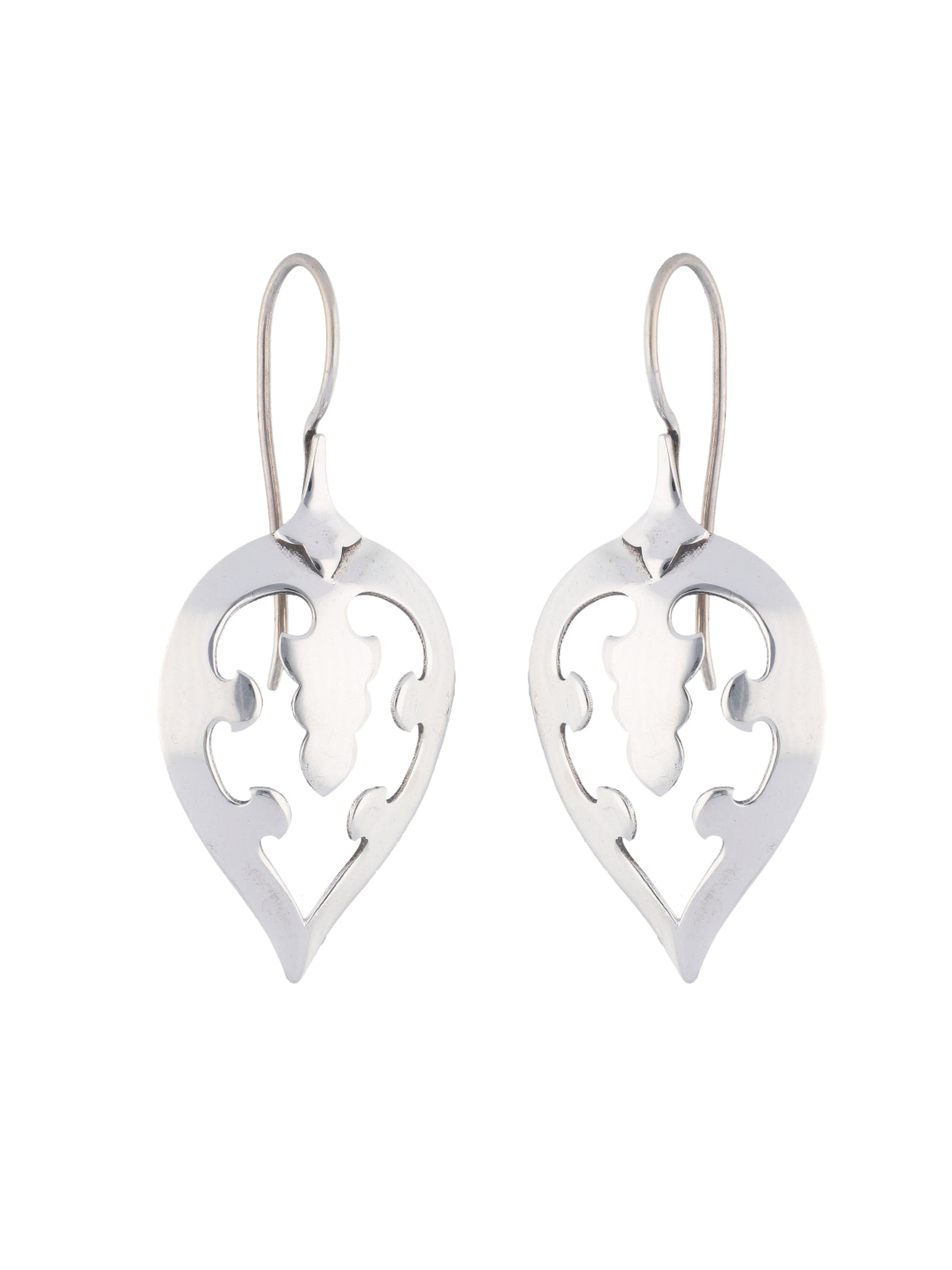 Sterling Silver Filigree Leaf Earrings with Intricate Cut-Out Design