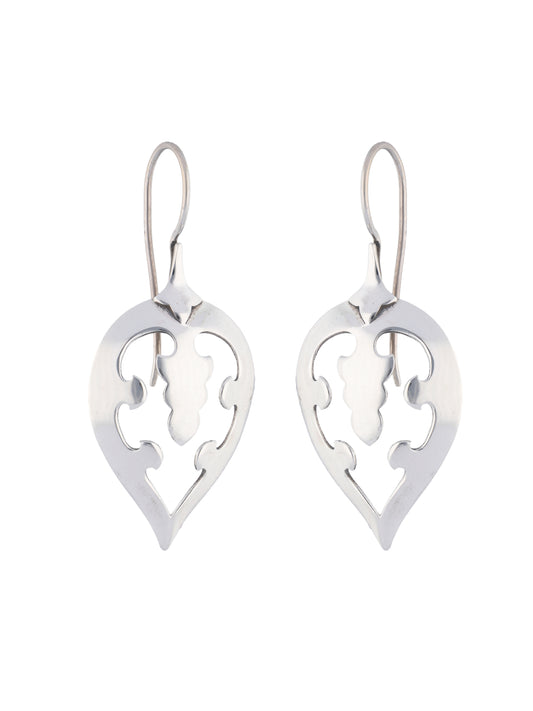 Sterling Silver Filigree Leaf Earrings with Intricate Cut-Out Design