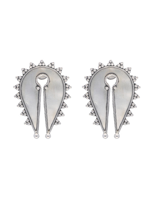 Sterling Silver Teardrop Earrings with Beaded Edge and Intricate Cutwork