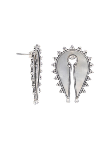 Sterling Silver Teardrop Earrings with Beaded Edge and Intricate Cutwork