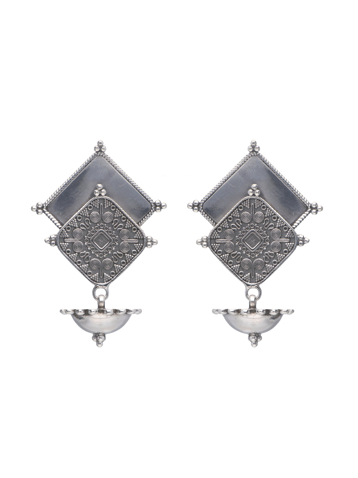 Geometric Sterling Silver Dangling Earrings with Engraved Details