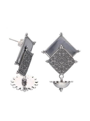 Geometric Sterling Silver Dangling Earrings with Engraved Details