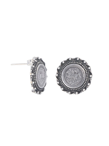 Victorian-Inspired Silver Coin Earrings with Twisted Rope and Beaded Border