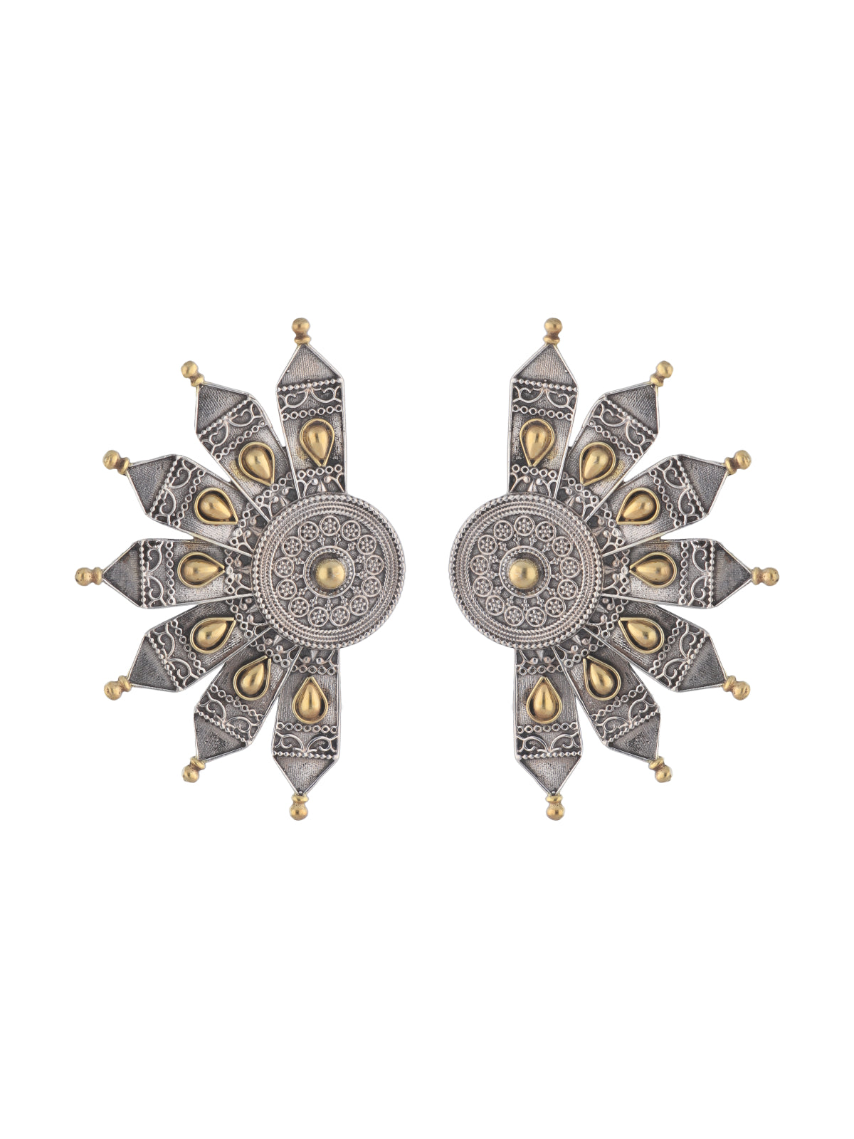 Vintage Tribal Sterling Silver Earrings with Golden Accents