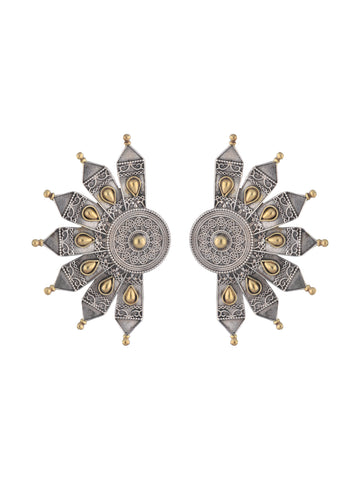 Vintage Tribal Sterling Silver Earrings with Golden Accents